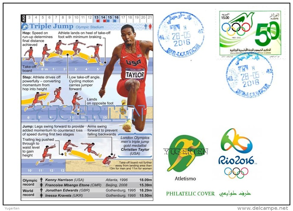 ALGERIA 2016 - Philatelic Cover Olympic Games Rio 2016 Athletics Triple Jump Olympische Spiele Olímpicos Olympics - Estate 2016: Rio De Janeiro