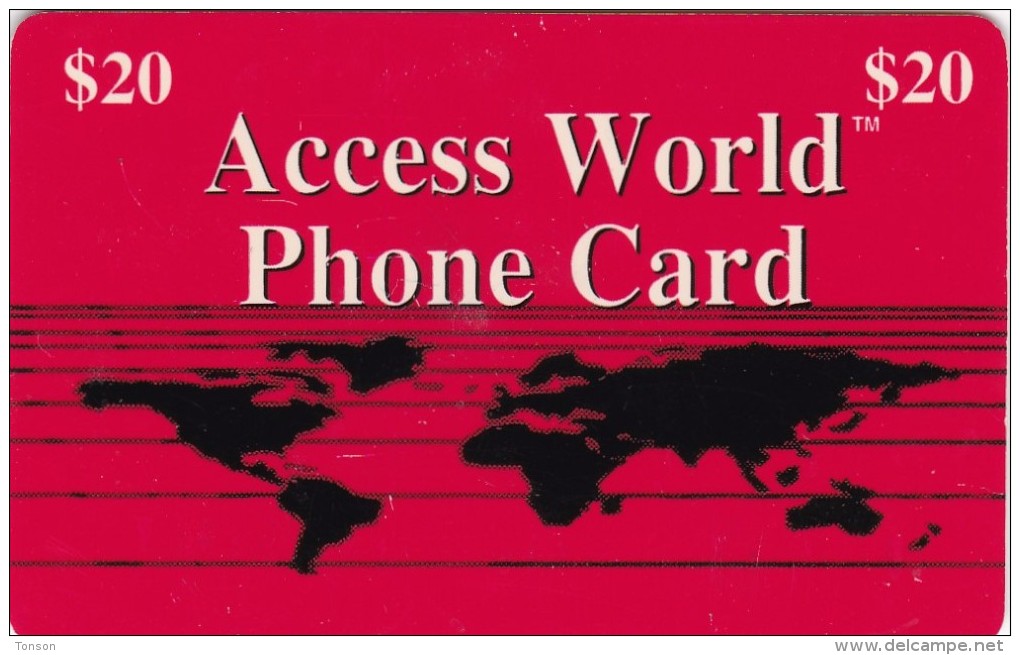 United States, PRE-US-1629B, $20, Access World Phone Card (red), 2 Scans. - AT&T