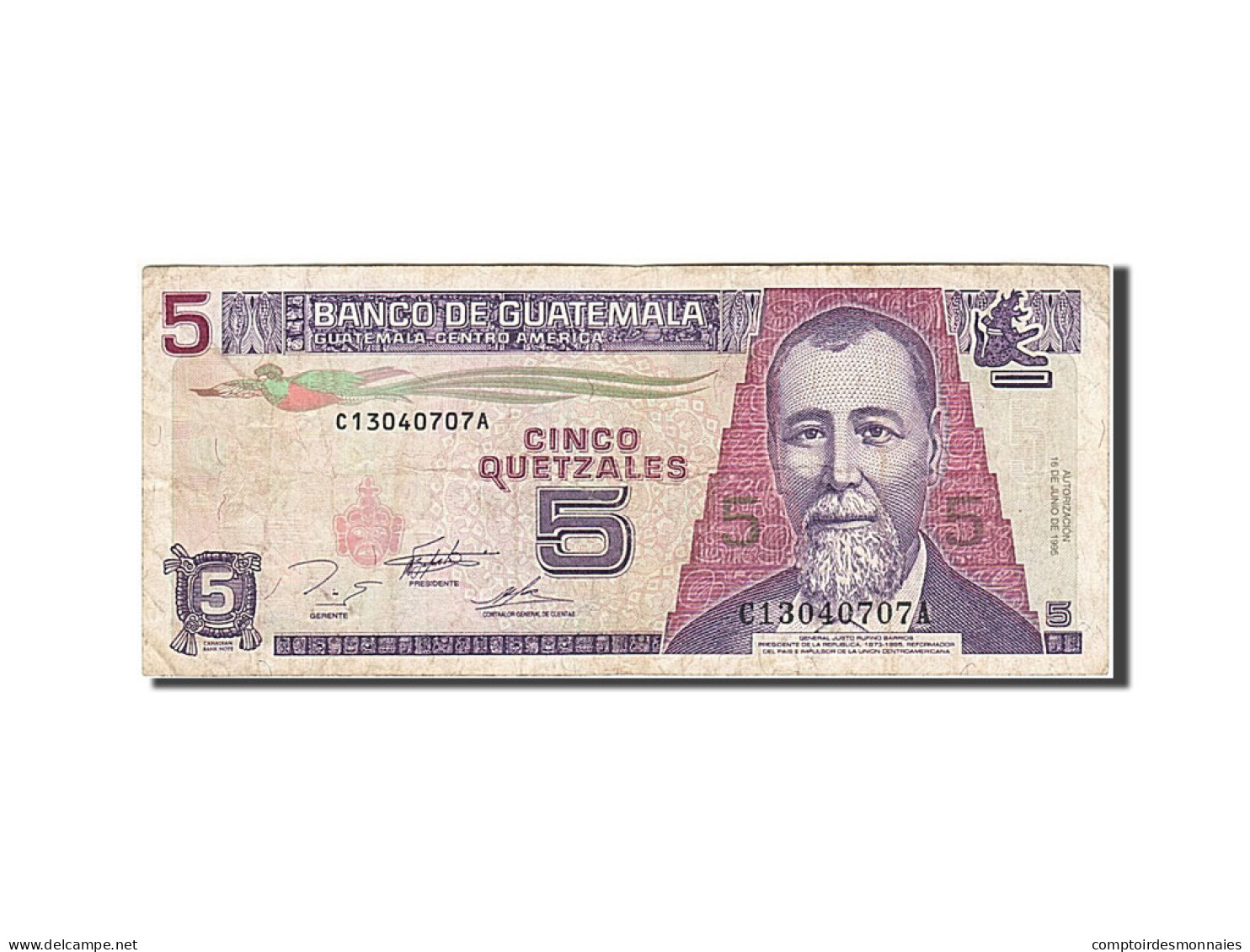 Billet, Guatemala, 5 Quetzales, 1993-1995, 1995-06-16, KM:88b, TB+ - Guatemala