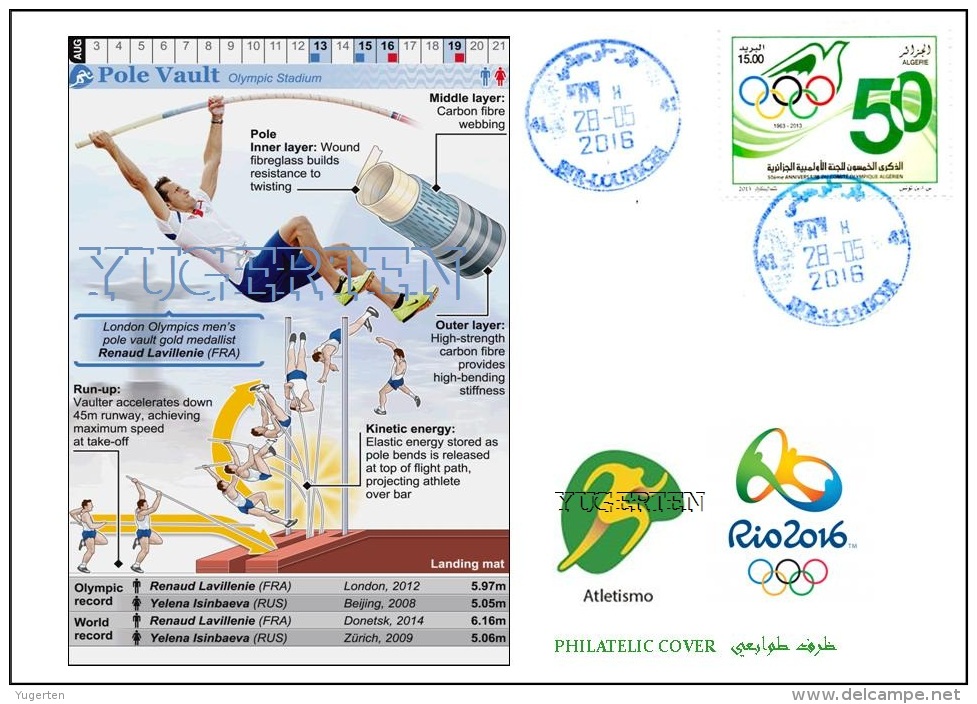 ALGERIA 2016 - Philatelic Cover Olympic Games Rio 2016 Athletics Pole Vault Saut à La Perche Olympische Olympics - Eté 2016: Rio De Janeiro