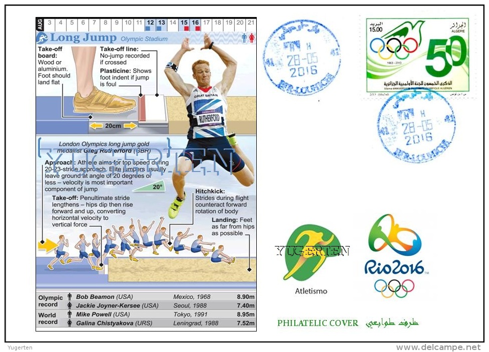 ALGERIA 2016 - Philatelic Cover Olympic Games Rio 2016 Athletics Long Jump Olympische Spiele Olímpicos Olympics - Summer 2016: Rio De Janeiro