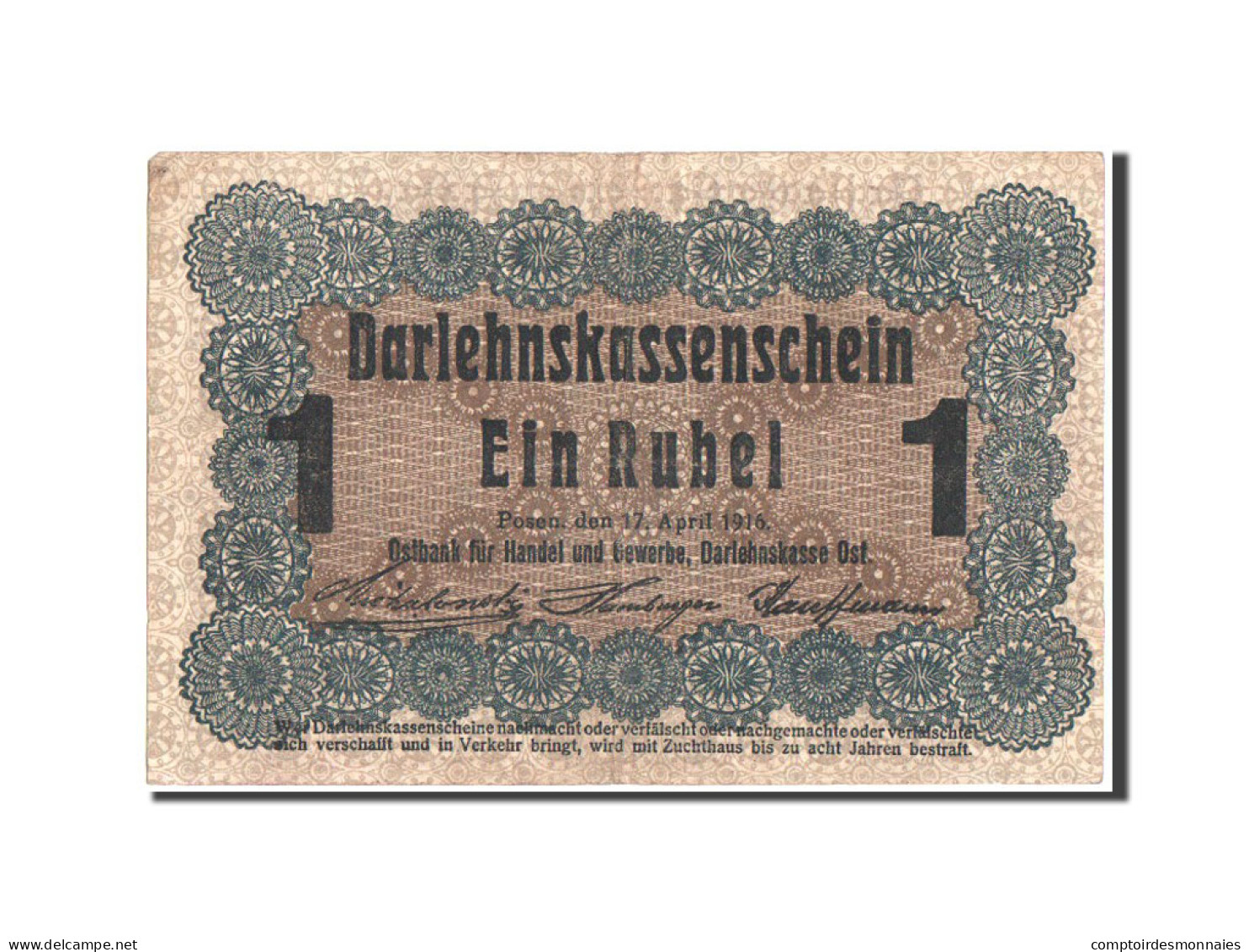 Billet, Allemagne, 1 Rubel, 1916, 17.4.1916, KM:R122a, TTB - 1° Guerra Mondiale