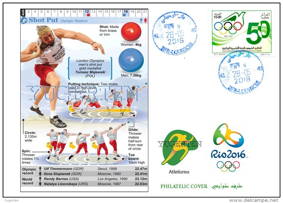 ALGERIA 2016 - Philatelic Cover Olympic Games Rio 2016 Shot Put Poids Olympische Spiele Olímpicos Olympics - Eté 2016: Rio De Janeiro