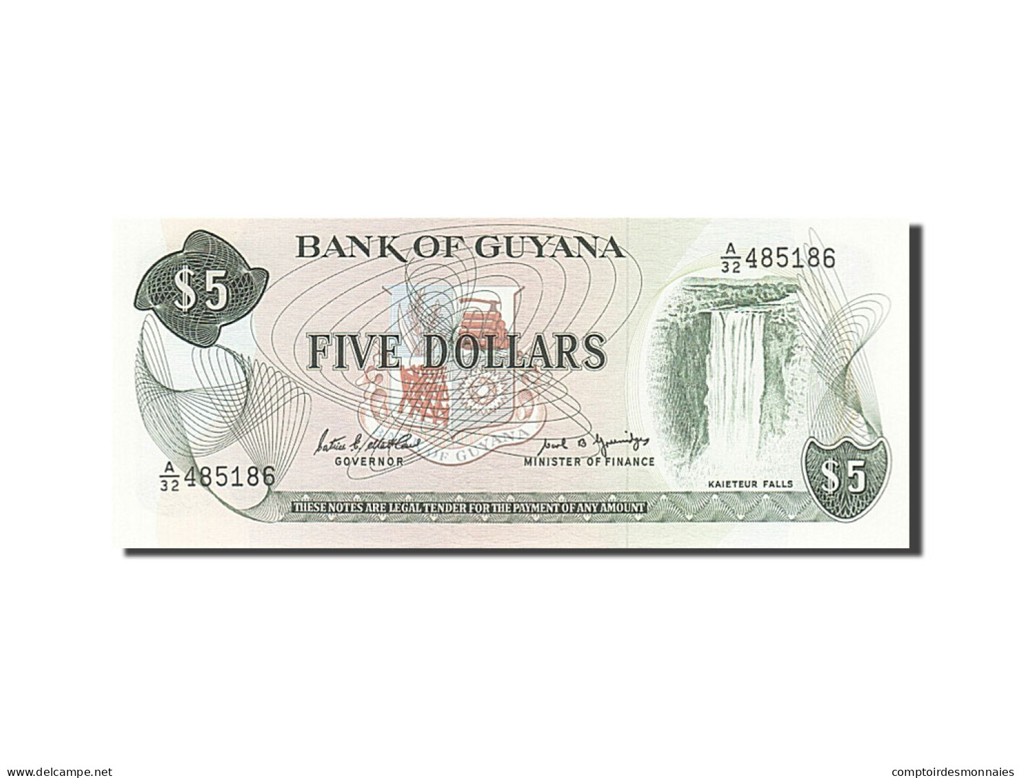 Billet, Guyana, 5 Dollars, 1966, 1989, KM:22e, NEUF - Guyana