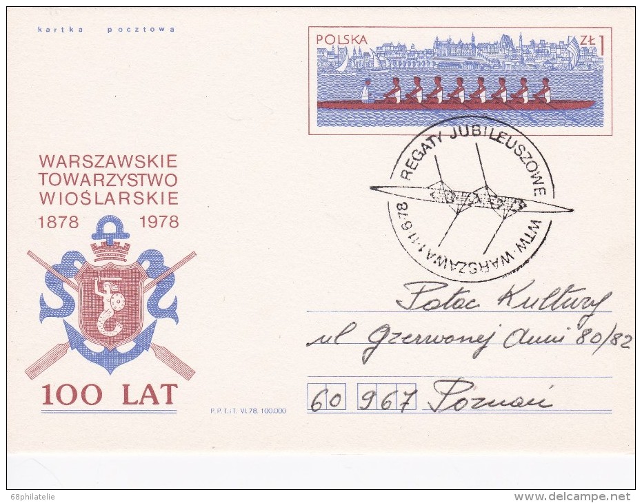 POLOGNE ENTIER POSTAL    THEME AVIRON - Rowing