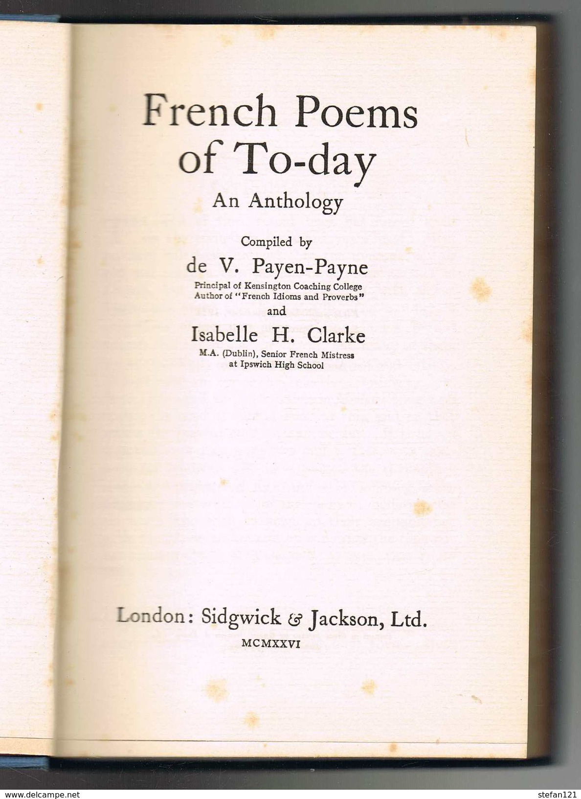 French Poems Of To-day And Anthology - V. Payen Payne And Isabelle H.Clarke 1926 - Autres & Non Classés