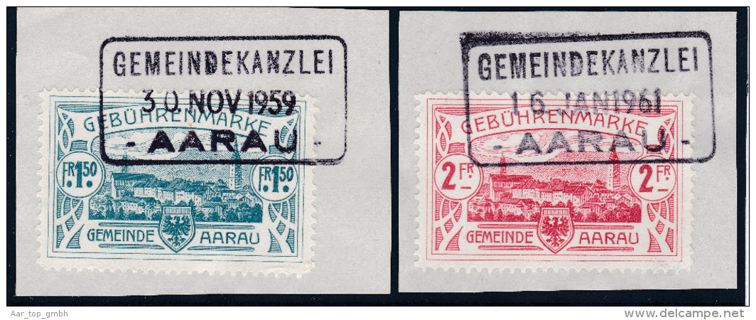 Schweiz Heimat AG AARAU 1959-11-30 UND 1961-01-16 Gemeindekanzlei Aarau 2 Fiskalmarken Auf Briefstück - Revenue Stamps
