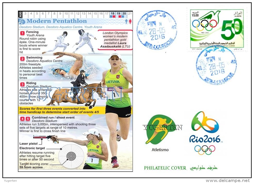 ALGERIA 2016 - Philatelic Cover Olympic Games Rio 2016 Pentathlon Olympische Olímpicos Olympics Fencing Shooting - Eté 2016: Rio De Janeiro