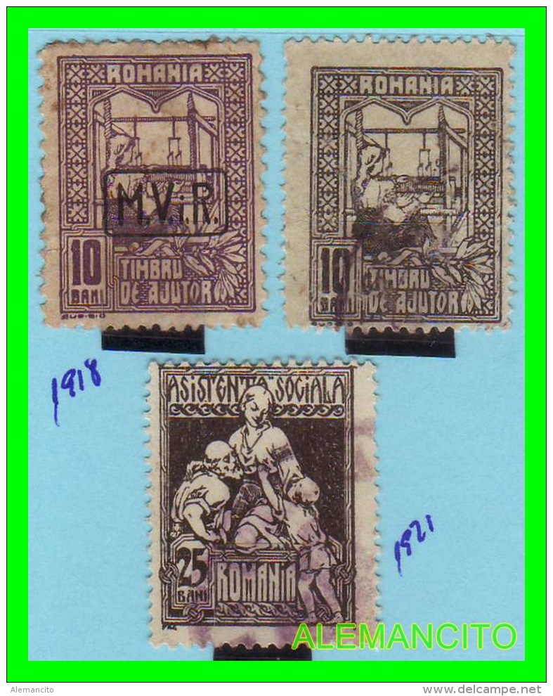 RUMANIA  ( POSTA ROMANA  EUROPA )  3 SELLOS  AÑO 1918-21 - Service