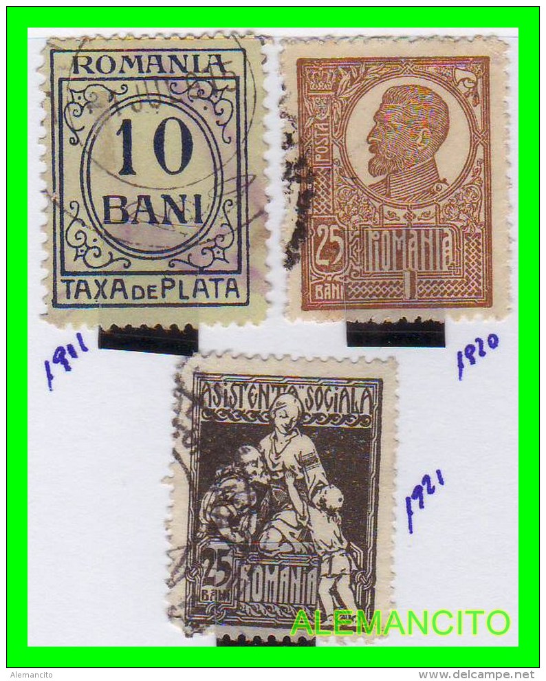 RUMANIA  ( POSTA ROMANA  EUROPA )  3 SELLOS  AÑO 1911- 1920 - 1921 - Dienstmarken