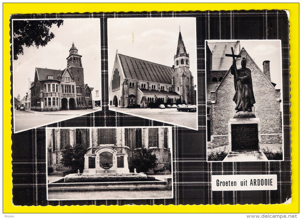 GROETEN UIT ARDOOIE Kerk Gemeentehuis Monument Oorlogsmonument FOTOKAART MULTIVIEUW Drukkerij Devriese CARTE PHOTO 2884 - Ardooie