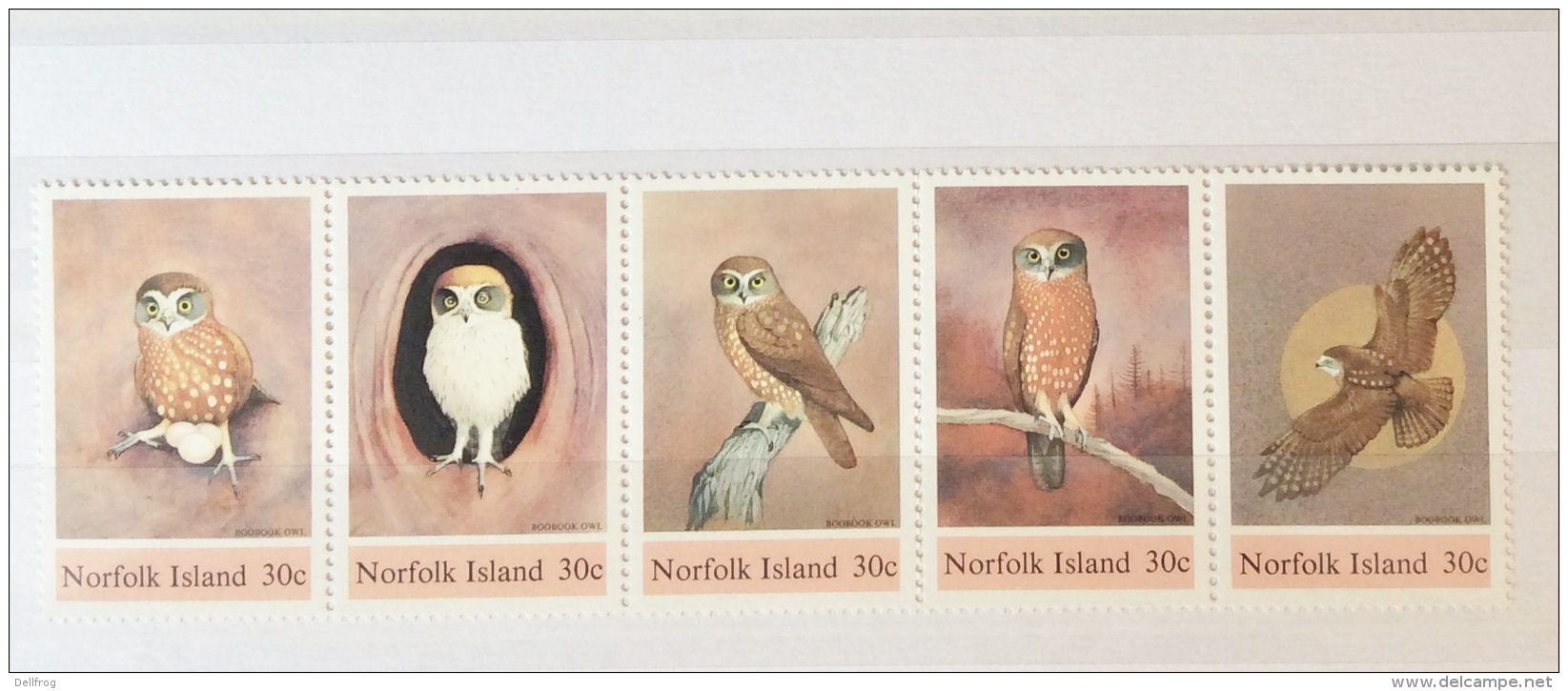 NORFOLK ISLANDS 1984 BOOBOOK OWL STRIP SET MNH - Owls