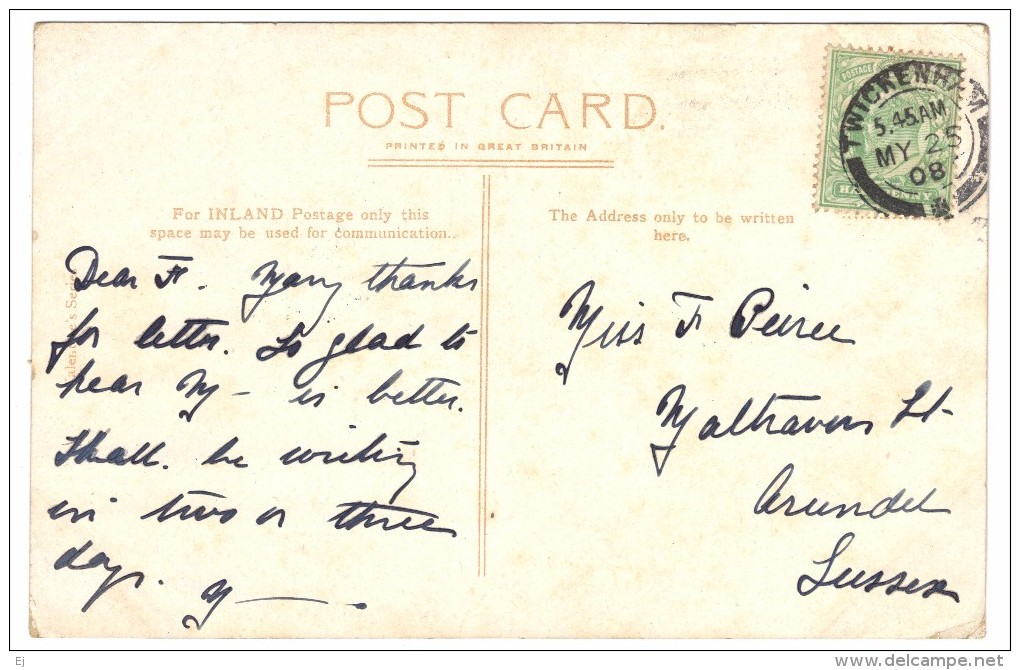 Riverside, Bedford - Postmark 1908 - Bedford