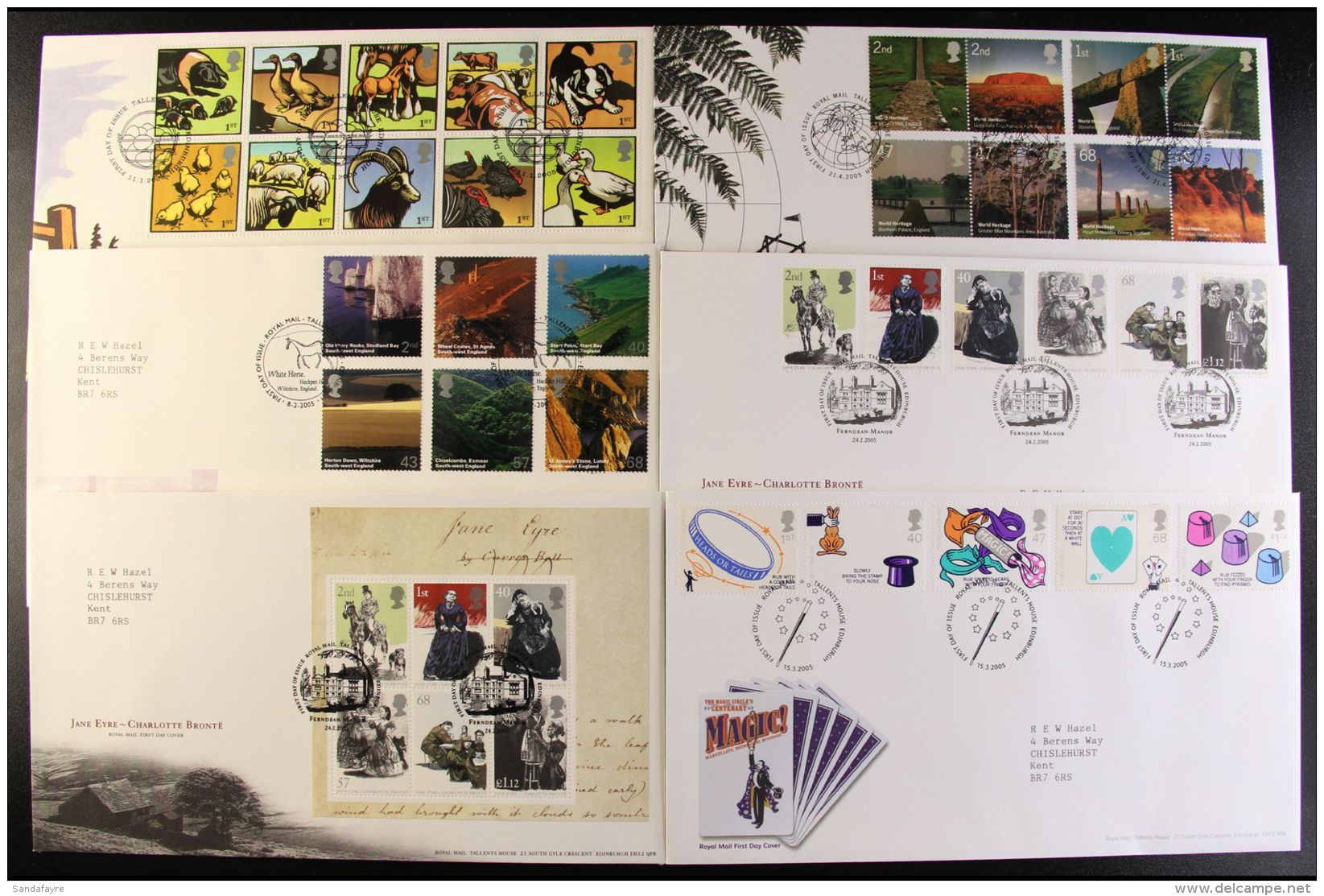 2005 COMPLETE YEAR SET Of Commemorative, Illustrated First Day Covers With Neatly Typed Addresses. Current Retail... - FDC