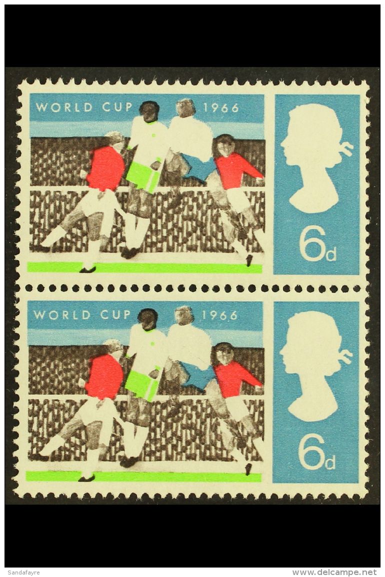 1966 6d World Cup Football With BLACK OMITTED, SG 694a, Very Fine Never Hinged Mint VERTICAL PAIR. For More... - Other & Unclassified