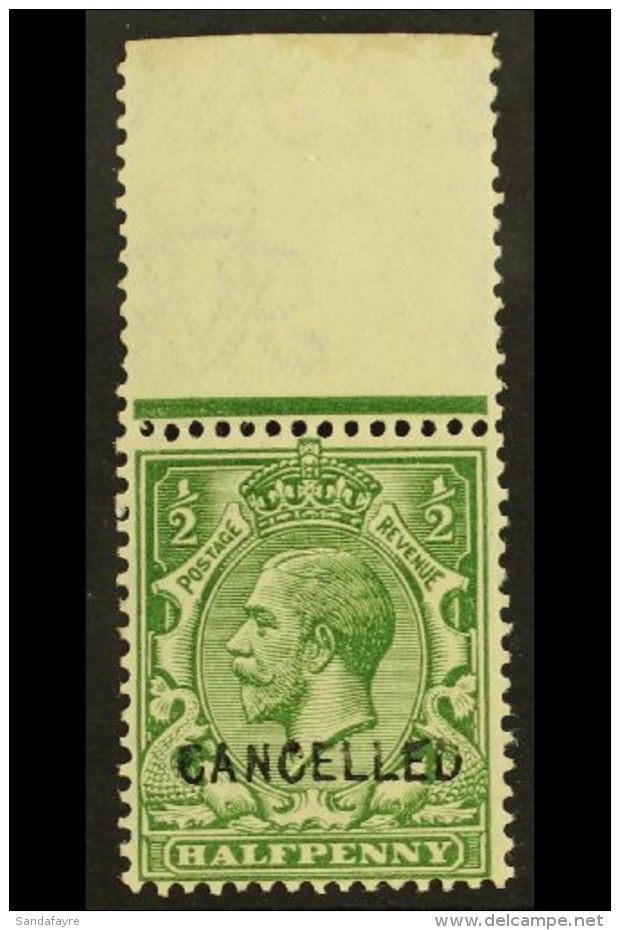 1913 &frac12;d Green, SG 351, An Attractive Marginal Example Bearing A Type 24 "CANCELLED" Overprint, Spec Cat... - Sin Clasificación