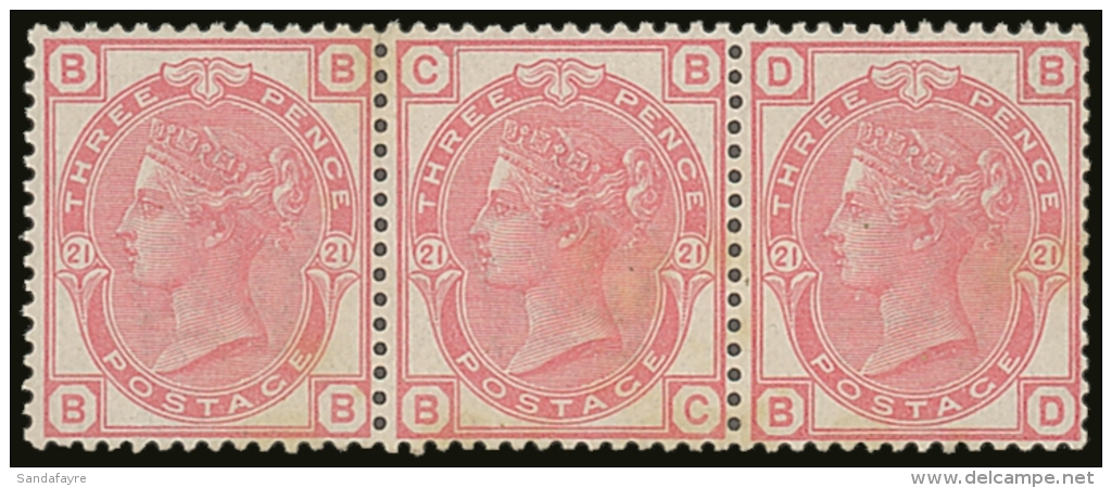 1880 3d Rose, Plate 21, SG 158, Very Fine Mint Strip Of 3. Cat &pound;1500++ For More Images, Please Visit... - Altri & Non Classificati