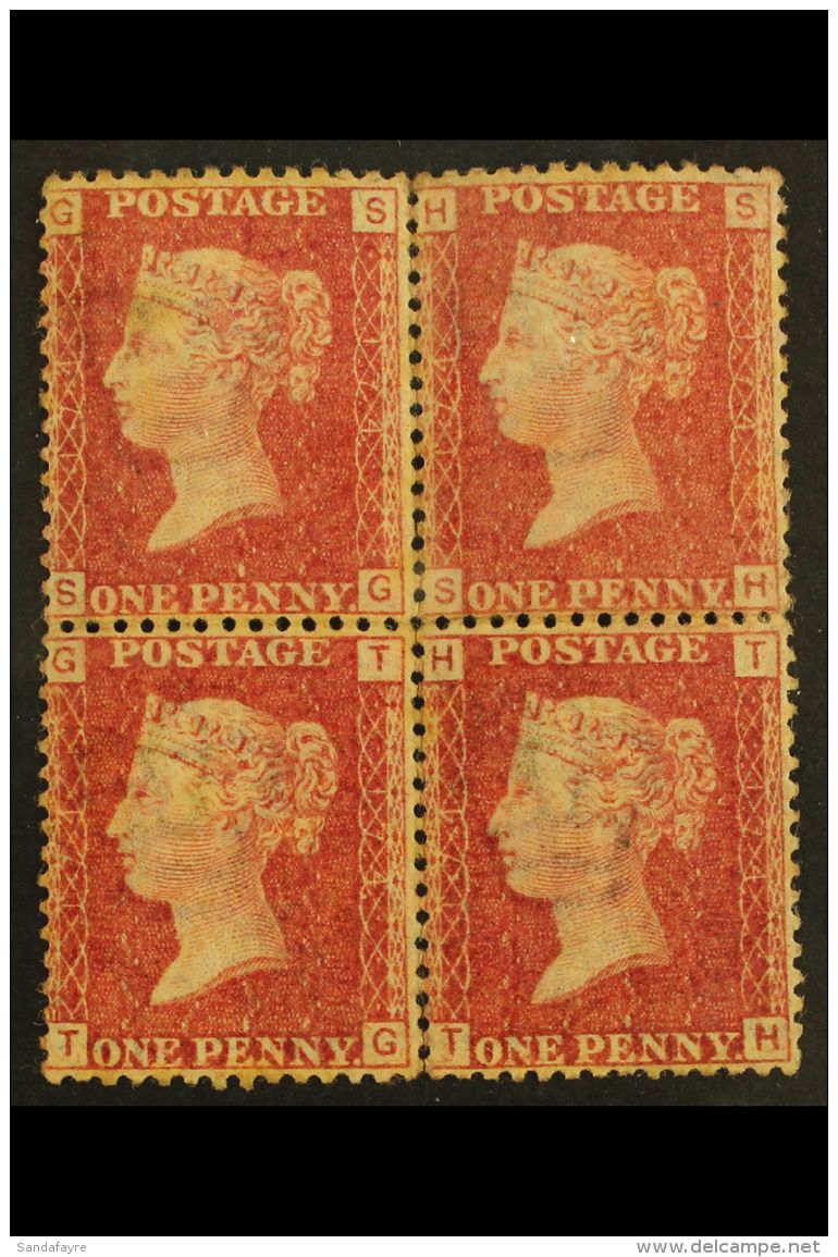 1858-79 1d Rose-red, SG 43, Plate 174, Mint BLOCK OF FOUR, Two Stamps Never Hinged, Crazed And Slightly... - Altri & Non Classificati