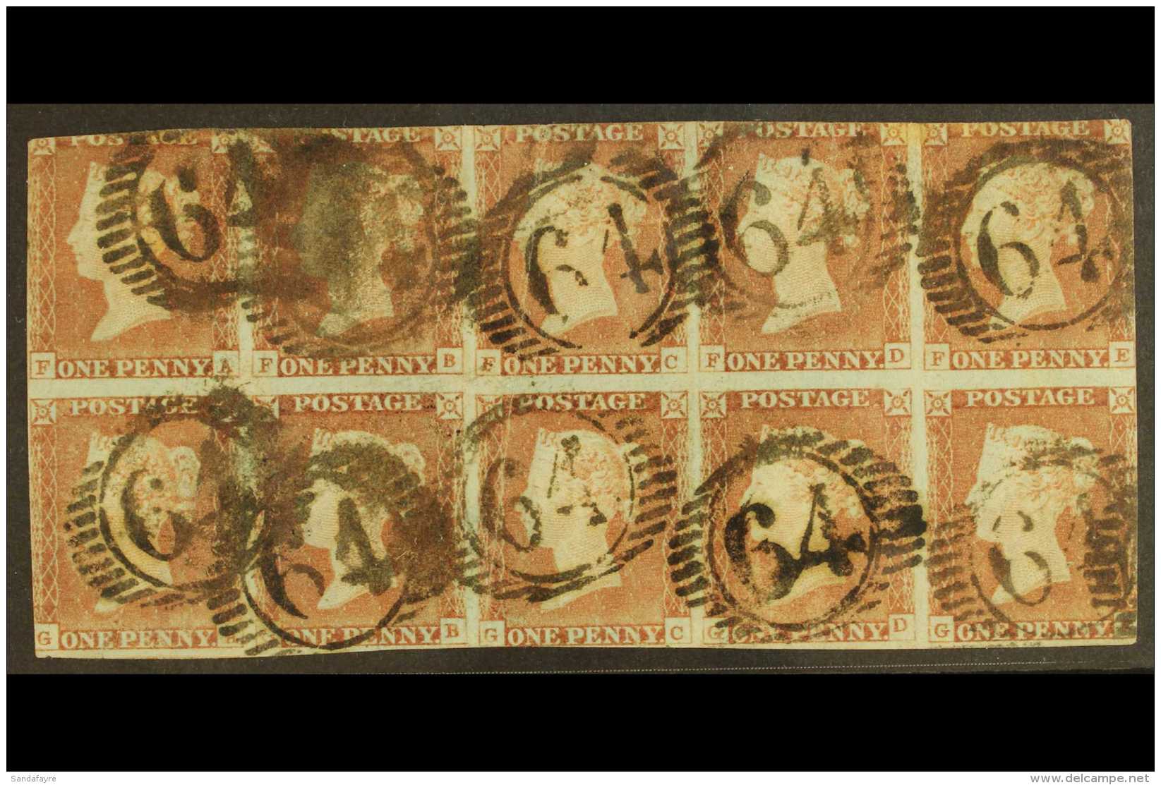 1841 1d Red-brown, SG 8, Used BLOCK OF TEN ('FA' To 'GE'). Faults, But A Rare Multiple. For More Images, Please... - Altri & Non Classificati