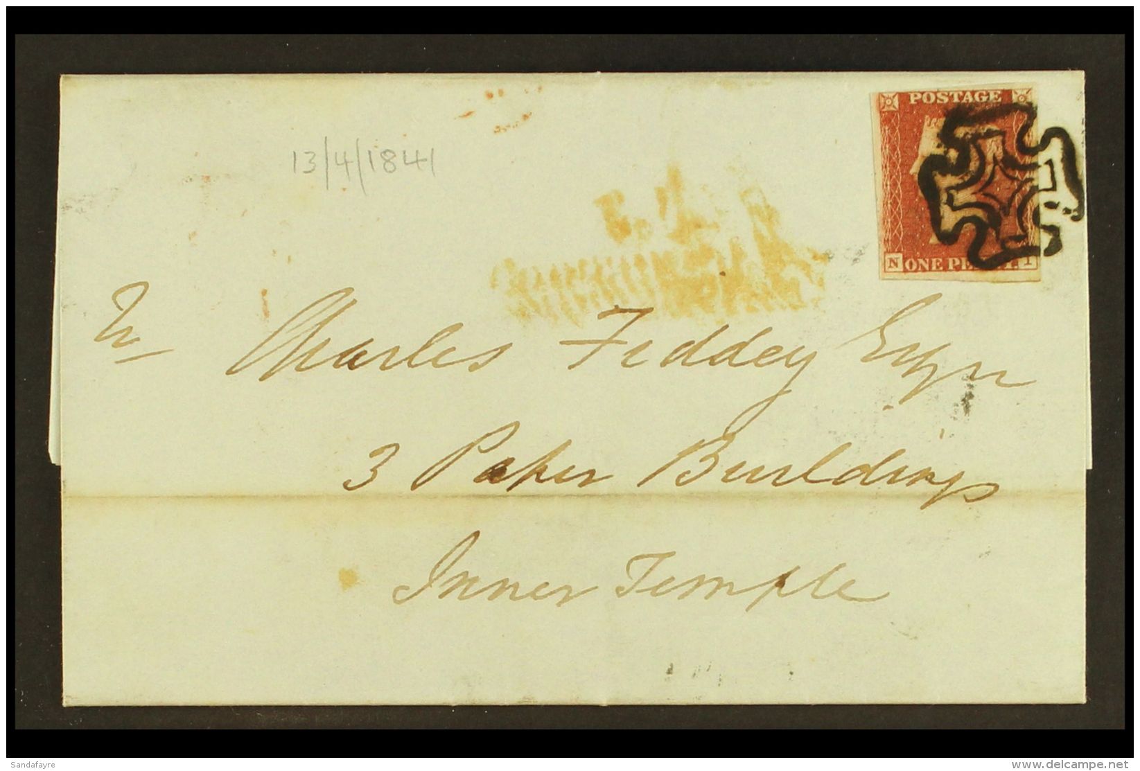 1841 (13 Apr) Entire Letter Bearing 1d Red-brown Printed From 'black' Plate 11, SG 7, Tied By Neat Upright Black... - Altri & Non Classificati