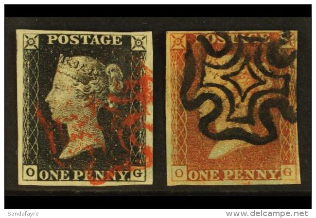 1840 - 1841 MATCHED PAIR 1840 1d Black "OG" Plate 2, 1841 1d Red-brown "OG" Plate 2, Lovely Matched Pair Of Black... - Altri & Non Classificati