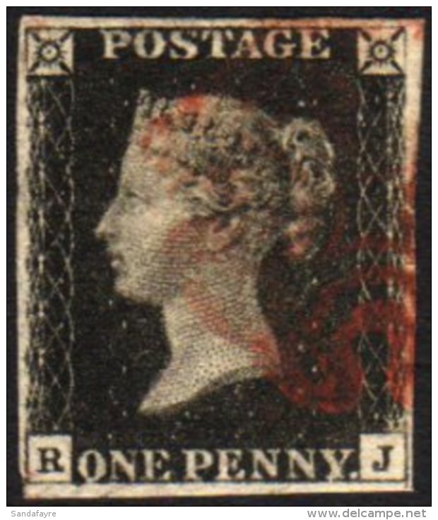 1840 1d Black, "R J" Plate 6, SG.2, Fine Used With Light Strike Of Red Maltese Cross Cancel, Tiny Nick At Lower... - Non Classificati