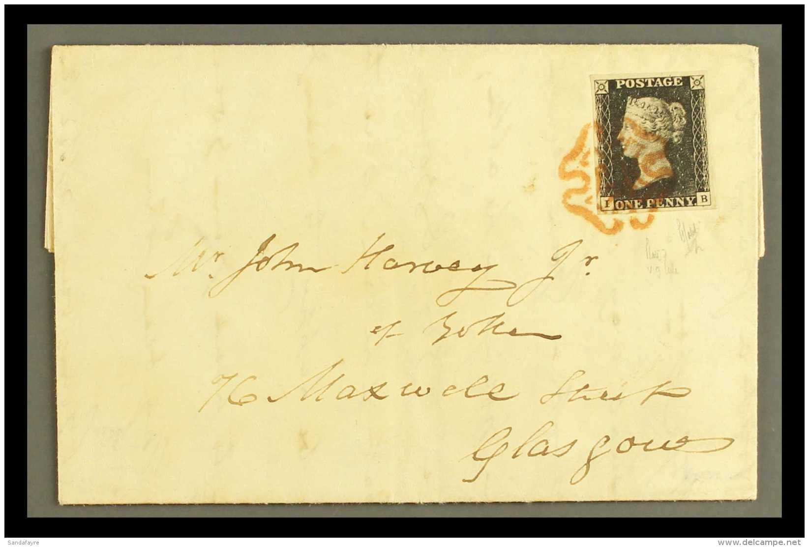 1840 (28 Nov) EL From Belfast To Glasgow Bearing A Choice Quality 1d Black 'I B' Plate 7, With 4 Well- Balanced... - Non Classés