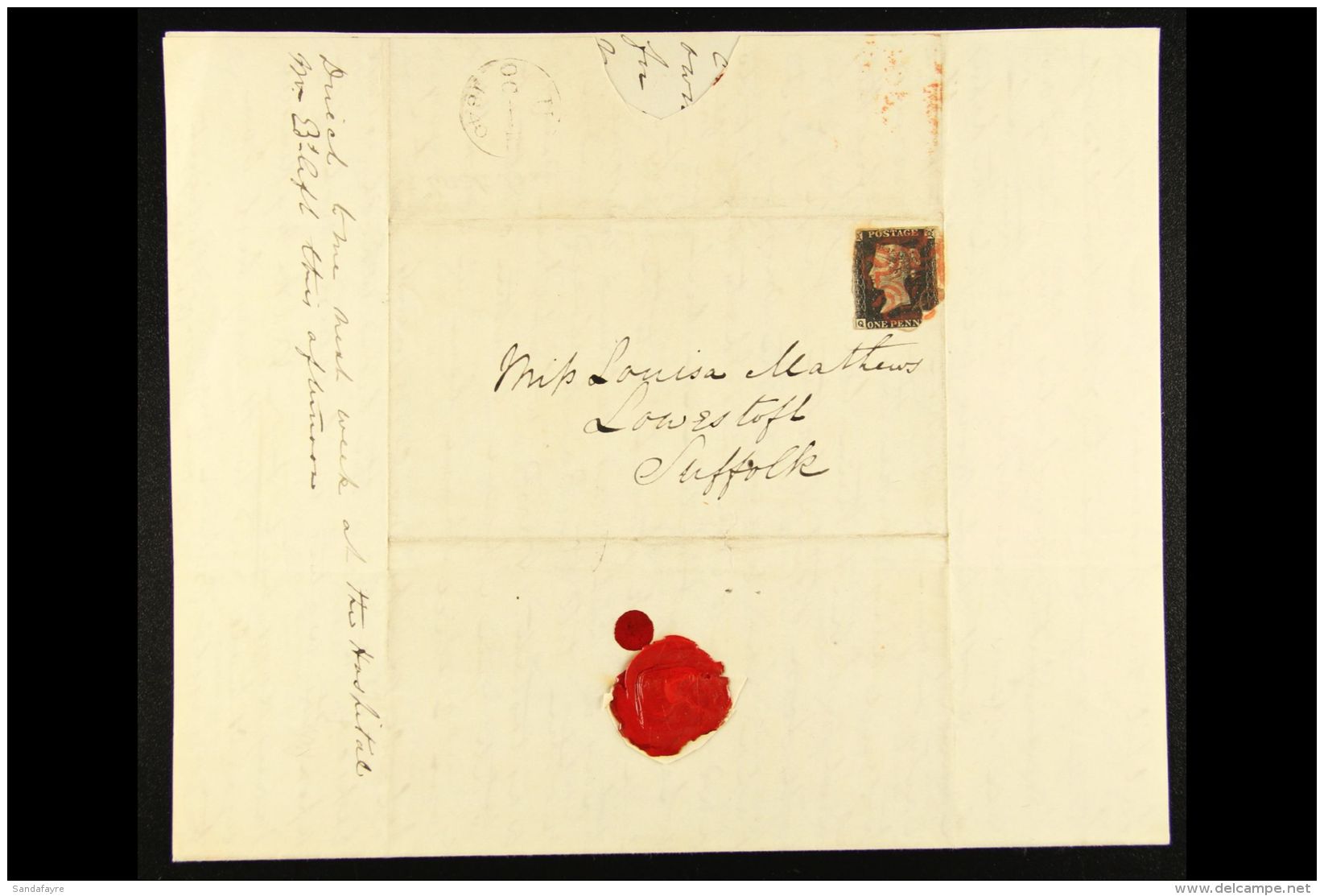 1840 (11 Oct) Entire Letter Bearing Damaged 1d Black, SG 2, Tied By Red Maltese Cross Postmark, With Dated Mark On... - Unclassified