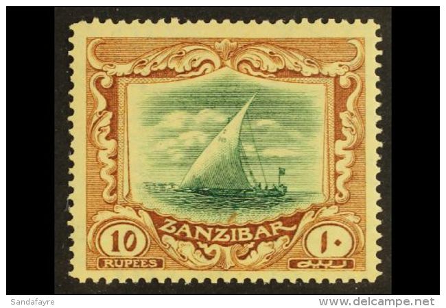 1921-29 10r Green And Brown, Watermark Script CA, SG 295, Fine Mint. For More Images, Please Visit... - Zanzibar (...-1963)