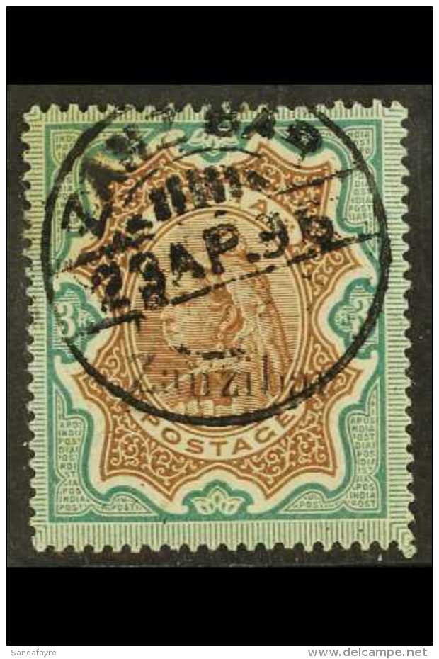 1895-96 3r Brown And Green Of India With "Zanzibar" Overprint, SG 20, Fine Used.  For More Images, Please Visit... - Zanzibar (...-1963)