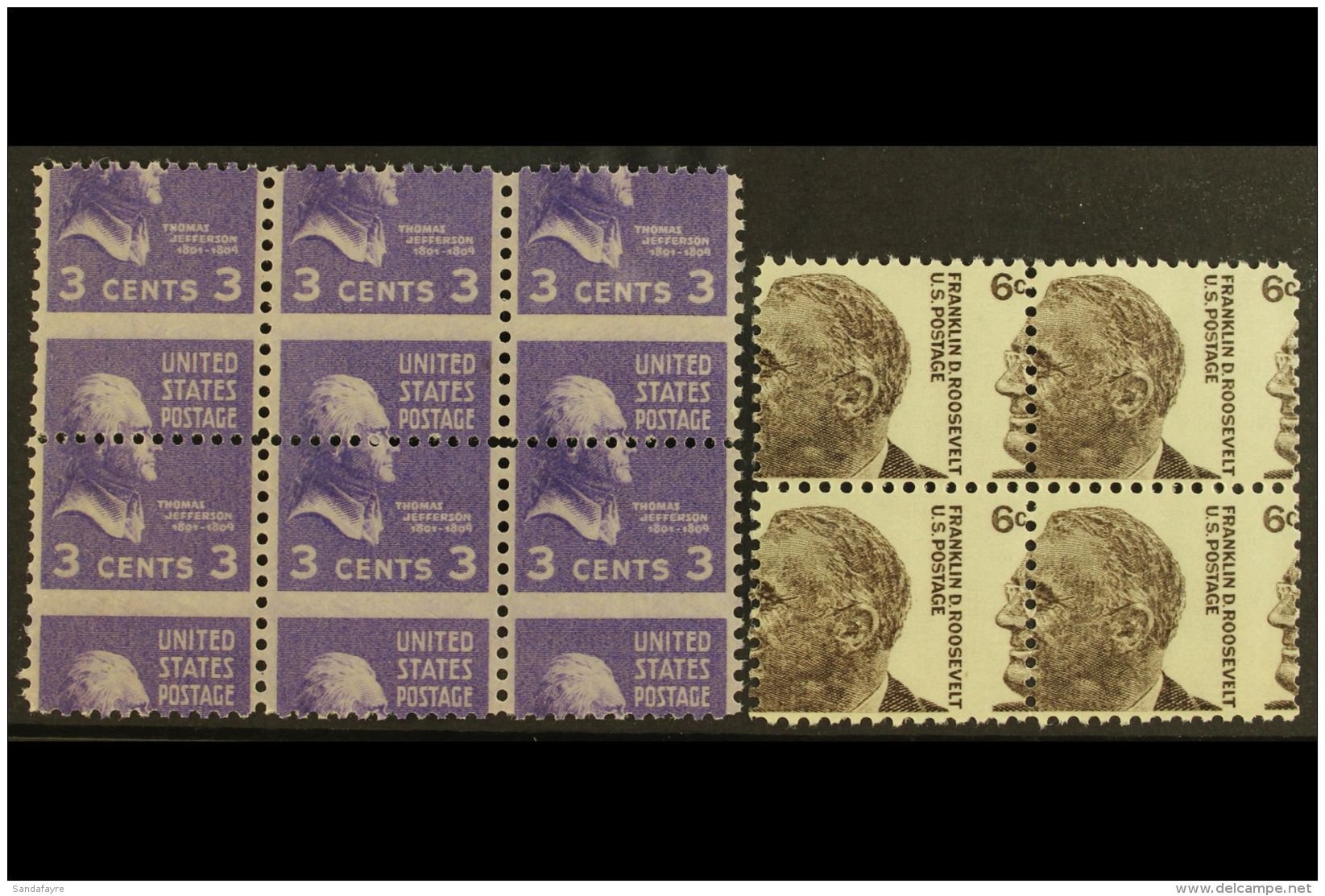 1938-1968 A BARGAIN!!!! - PREVIOUSLY SOLD FOR $4,200! 1938 3c Jefferson Block Of 6 Perforated Through The Middle... - Sonstige & Ohne Zuordnung