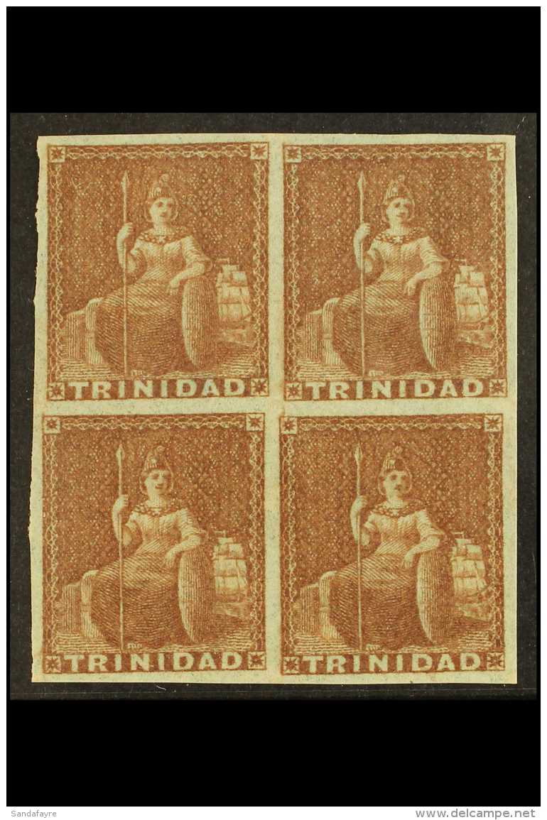 1853 (1d) Brownish Red On Blued, SG 7, Superb Mint BLOCK OF FOUR, One Stamp Lightly Hinged, The Others Never... - Trinidad Y Tobago