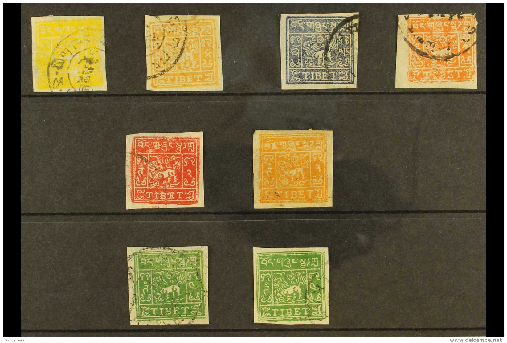 1933 Third Issue, Fine Used Imperf Selection With &frac12;t Yellow. &frac12;t Yellow Ochre (1940), 2/3t Grey Blue,... - Tibet