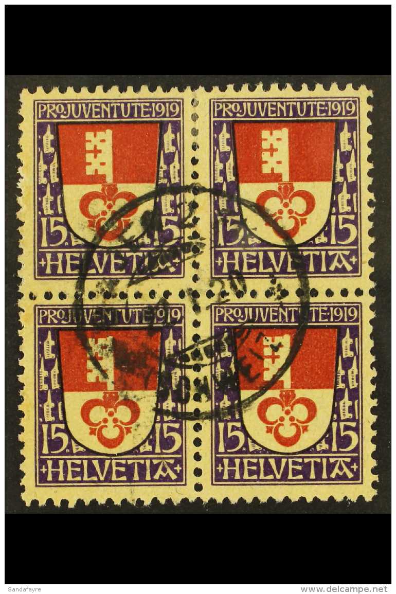 1919 15c (+5c) Pro Juventute (Mi 151, Zum 14), BLOCK OF FOUR Fine Used With Central Cds. For More Images, Please... - Other & Unclassified