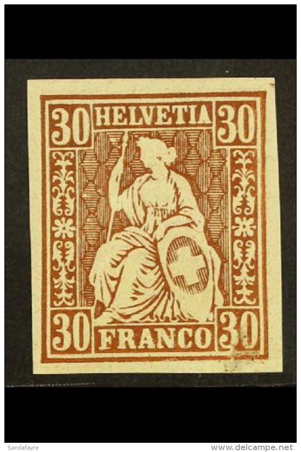1862 PROOF. 1862 30c Bronze- Gold (instead Of Vermilion) Imperforate Proof On Watermarked, Gummed Paper. Small... - Otros & Sin Clasificación