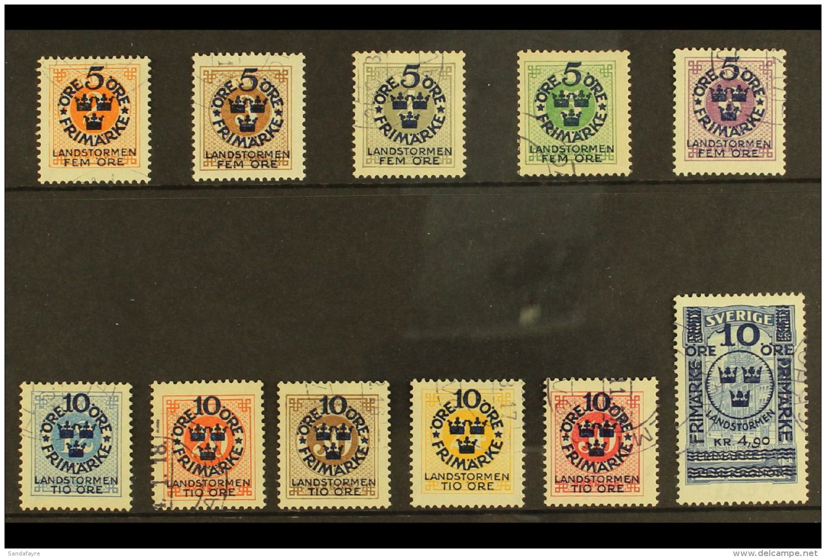 1916 Landstorm Set Inc The Seldom Seen 10o + 4k90 On 5kr (this Signed), Mi 86/96, Very Fine Used (11 Stamps) For... - Sonstige & Ohne Zuordnung