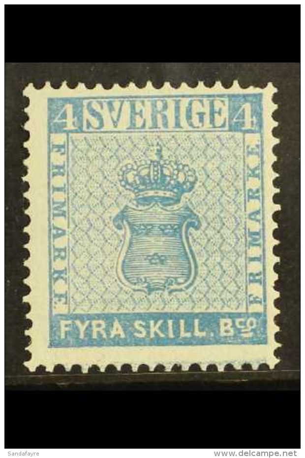 1855 4 Skill. Blue, A Very Fine Mint Reprint Of 1868 Facit 2 E2 (position 6), With Sjoman Photo Certificate.Cat... - Otros & Sin Clasificación