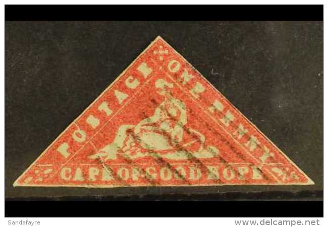 CAPE 1861 1d Carmine 'Wood-block' Triangular, SG 13a, Used, Full Narrow But Clear Margins, Re-joined Lower Left... - Non Classificati