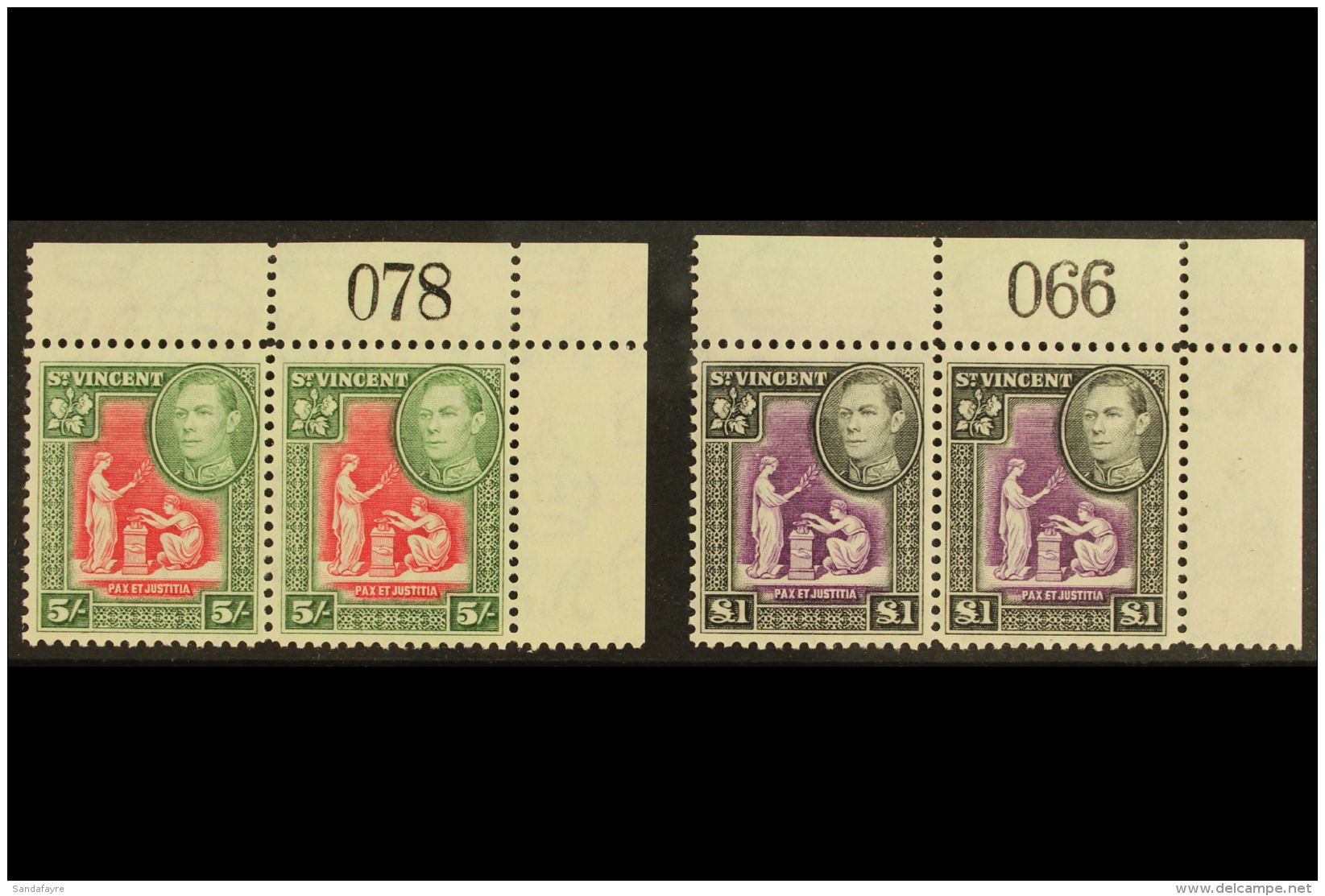 1938-47 5s Scarlet &amp; Deep Green &amp; &pound;1 Purple &amp; Black, SG 158 &amp; 159, Fine Never Hinged Mint... - St.Vincent (...-1979)