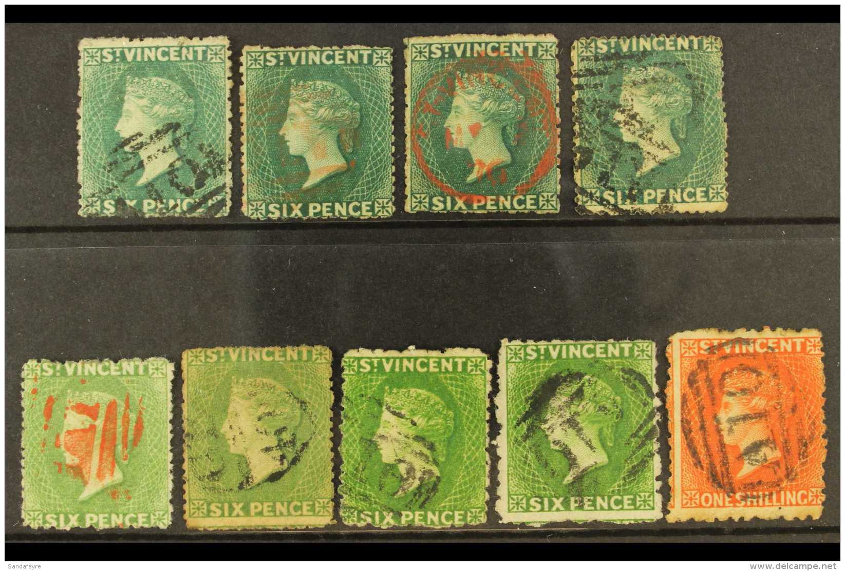 1871-1880 USED RANGE With 1871 6d, 1872-75 6d (3), 1875-78 6d Both Perfs, 1880 6d (2) And 1s. Good To Fine... - St.Vincent (...-1979)