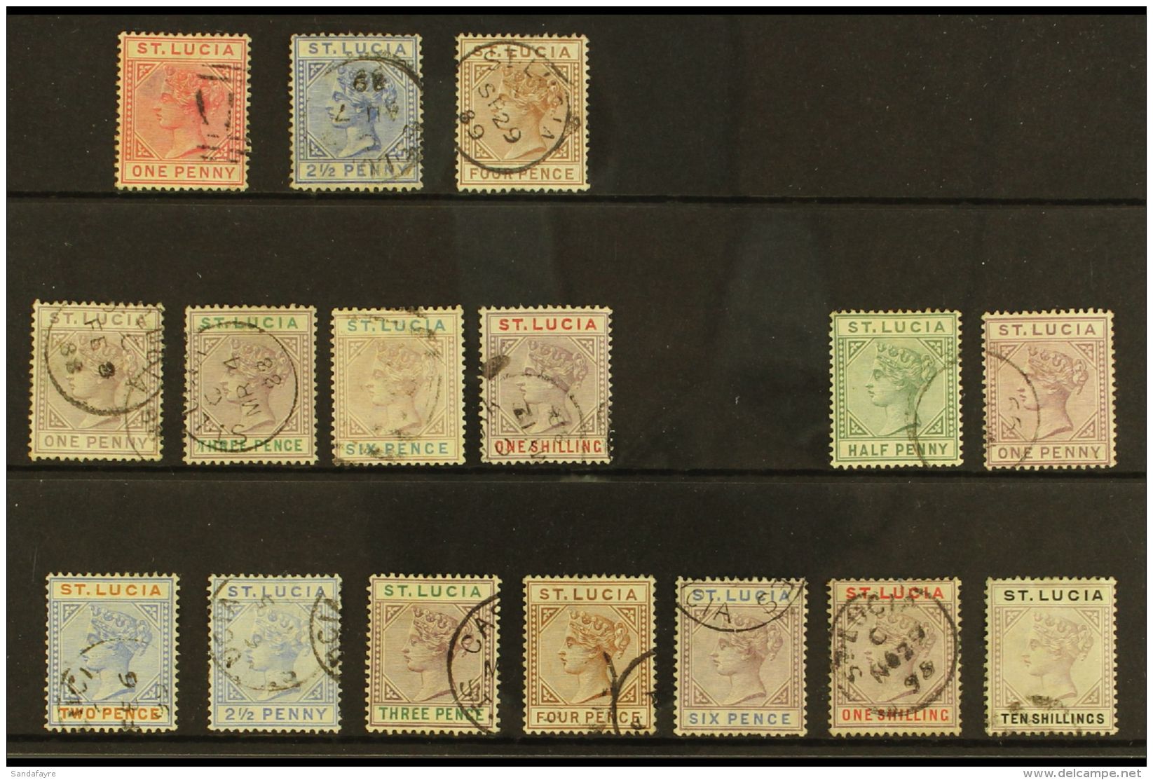 1883-98 "TABLET" TYPE SELECTION Presented On A Stock Card. Includes 1883-86 1d, 2&frac12;d &amp; 4d, 1886-87 (Die... - St.Lucia (...-1978)