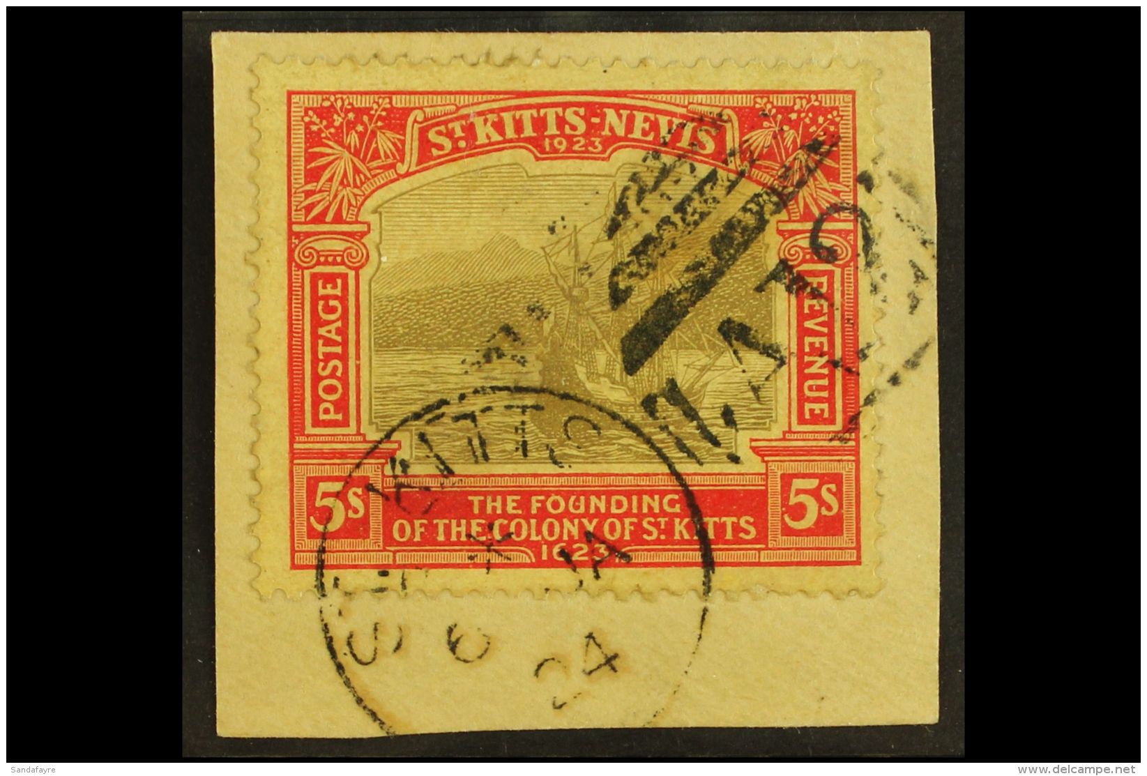 1923 5s Black &amp; Red On Pale Yellow Tercentenary, SG 59, Fine Used On Piece Tied By Duplex Cancel. For More... - St.Kitts En Nevis ( 1983-...)