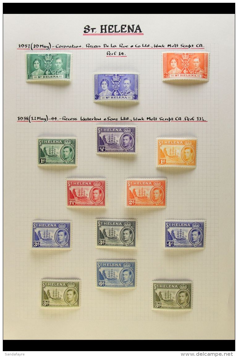 1937-1951 COMPLETE SUPERB MINT COLLECTION On Laves, All Different, Inc 1938-44 Set Inc Both 8d Shades, 1948... - Isla Sta Helena