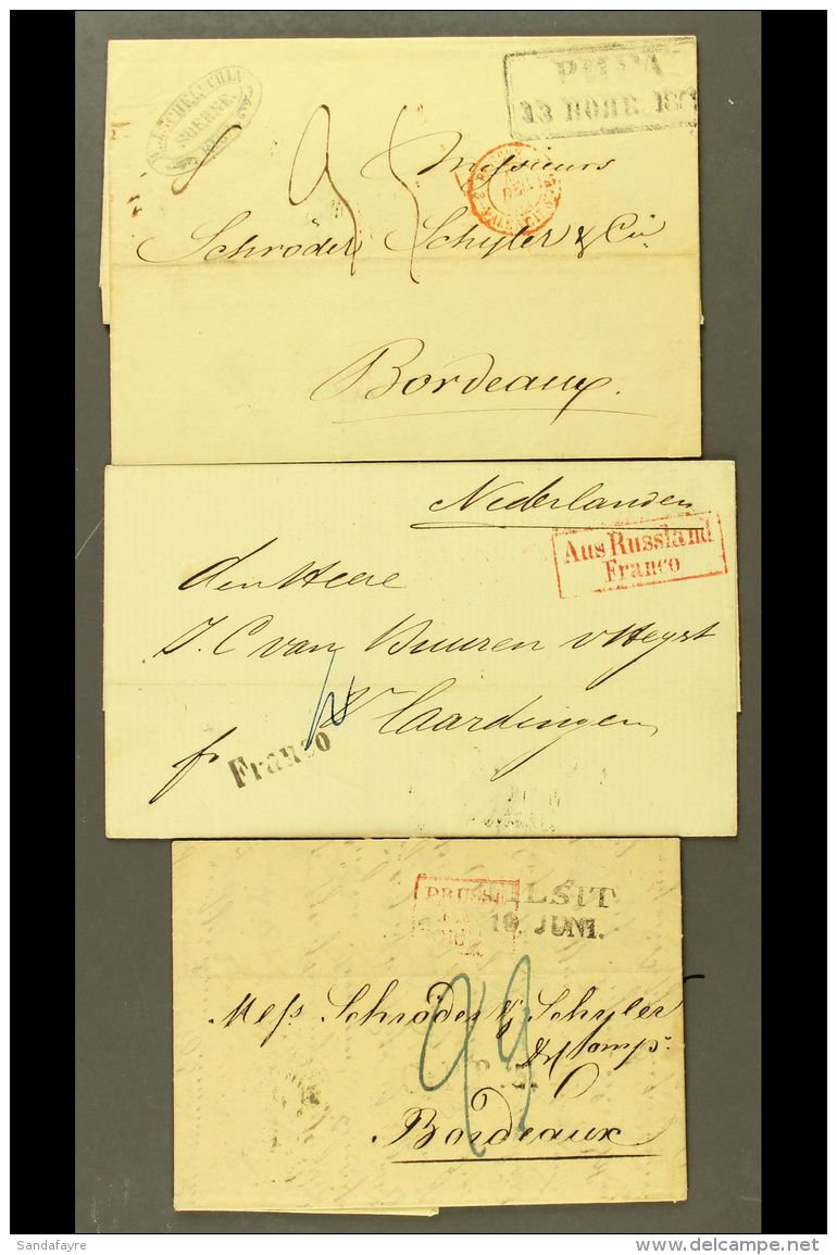 LATVIA 1835-1858 ENTIRE LETTERS Inc 1835 To France With Dated "Tilsit", Boxed "Prusse Par Forbach" &amp;... - Other & Unclassified