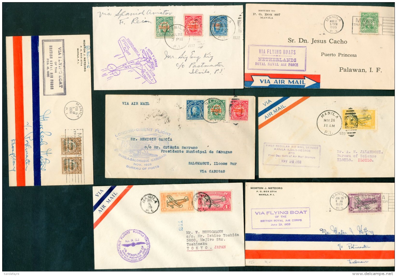 1935 Attractive Selection Of Covers For London - Orient, Rein &amp; Loring With LOF Adhesives, Manila - Negros,... - Philippinen