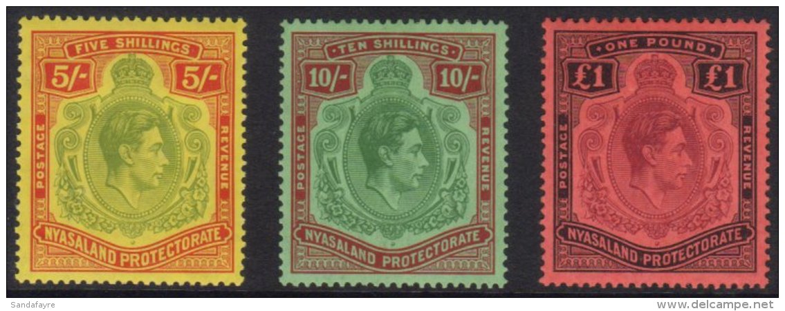 1938-44 5s, 10s &amp; &pound;1 Top Values, SG 141/43, Very Fine Mint (3 Stamps) For More Images, Please Visit... - Nyassaland (1907-1953)