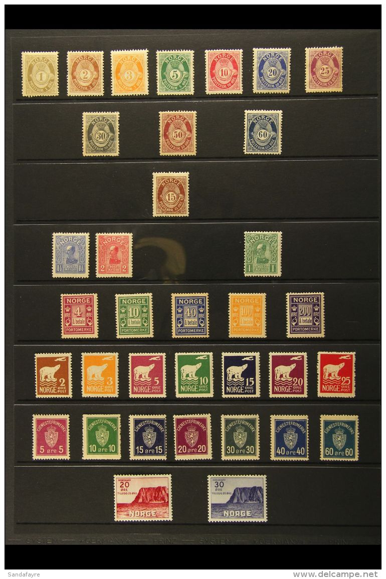 1893-1956 MINT ASSEMBLY Presented On Stock Pages. Includes 1893 Numeral Set, 1907 Haakon 1&frac12;kr &amp; 2kr,... - Andere & Zonder Classificatie