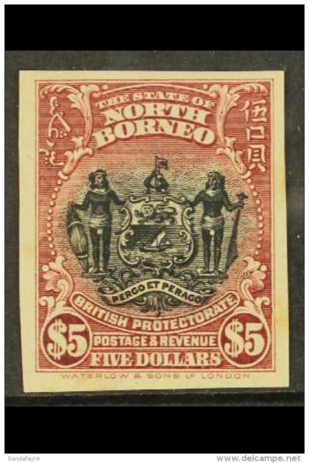 1925 $5 Black And Lake Arms, As SG 293, Superb Imperf Plate Proof In Issued Colours. Lovely Item. For More Images,... - Noord Borneo (...-1963)