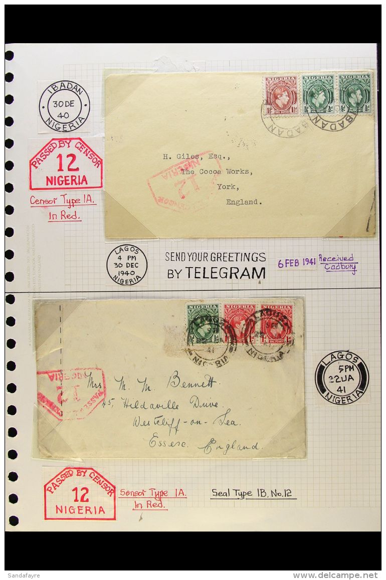 1940-1945 WWII CENSORED COVERS. An Interesting Collection Of Censored Covers Nicely Written Up On Leaves, Inc 1941... - Nigeria (...-1960)