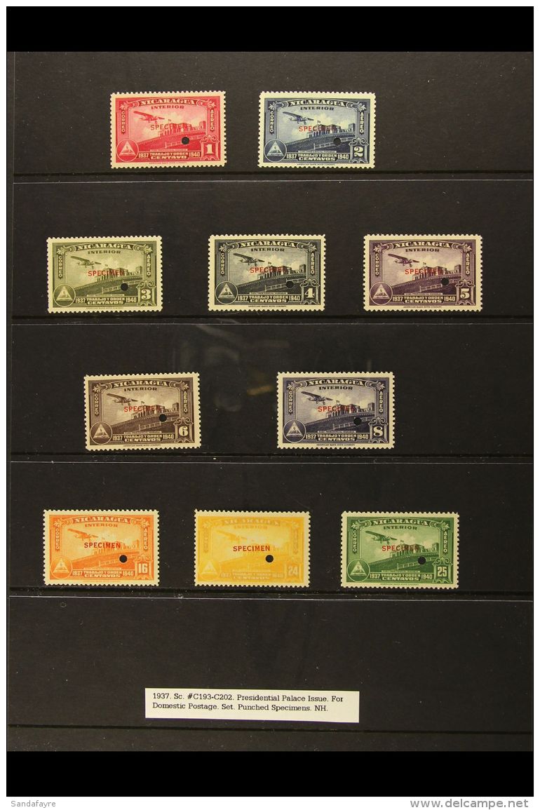 1937 AIR "Presidential Palace" Complete Set (Sc C139/202, SG 965/74) Overprinted "SPECIMEN" And With Security... - Nicaragua